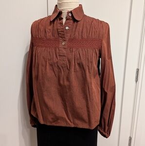 Vintage smock front brick color blouse